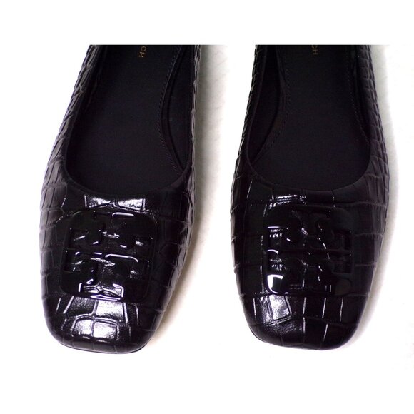 🆕TORY BURCH Croc Embossed Logo Ballet Flats Shoes Black 9 - Picture 6 of 10